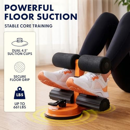 Portable Sit Up Bar Floor Holder with 2 Strong Suction Cups for Abs, Pull Up Bar, Sticky Pad, Adjustable Foot Holder for Thigh, Workout for Office Home Gym for Men and Women, Support 661 lbs