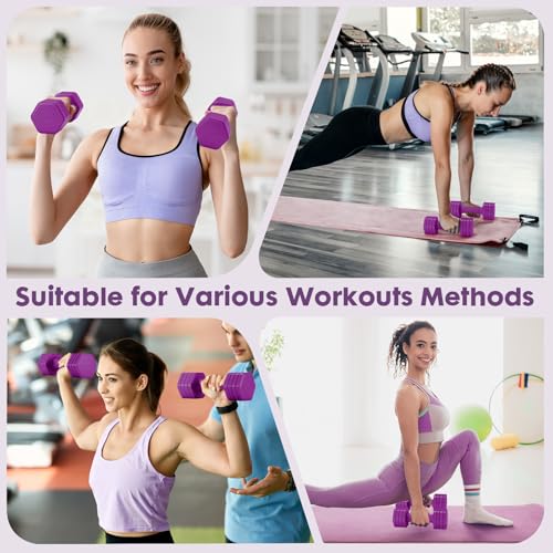 EQUIPRO Adjustable Dumbbell Set, 4 in 1 Free Weights Dumbbells Set for Women, Weights for Women at Home, 2lb 3lb 4lb 5lb with TPU Soft Rubber Handle for Home Gym Exercise Training - color: Purple