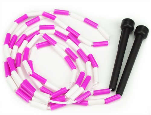 K-Roo Sports Rainbow Jump Rope with Plastic Beaded Segmentation, 7-Foot - color: Pink/White