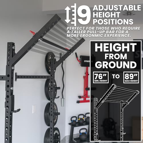 Synergee 2200 Series 79" Wall Mounted Squat Rack with J-Cups & Adjustable Pull Up Bar. Exercise Stand with 750lb Capacity. Free Standing Strength & Bodyweight Exercise Stand. - style: 89" Height