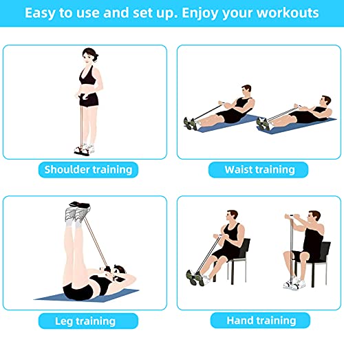 Multi-Function Tension Rope – 4 Tube Resistance Bands with Handles – Sit Up Exercise Equipment Home Gym Tummy Trainer for Men Women - color: blue