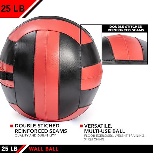 JFit Wall Ball – Premium Soft Weighted Exercise Ball for Strength, Conditioning, Gym & Home Workouts, 4-30 LB - color: Red/Black, style: 25-Pound
