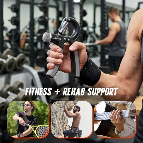 Spalding - Adjustable Hand Grip Strengthener, 22-88 lbs Resistance Hand Gripper for Forearm Wrist Finger Training, Anti Slip Ergonomic Handle Grip Trainer for Home Gym Fitness (Black)