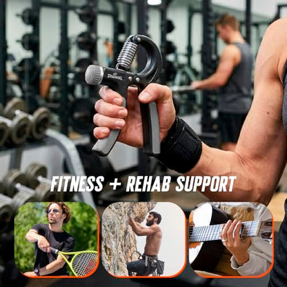 Spalding - Adjustable Hand Grip Strengthener, 22-88 lbs Resistance Hand Gripper for Forearm Wrist Finger Training, Anti Slip Ergonomic Handle Grip Trainer for Home Gym Fitness (Black)