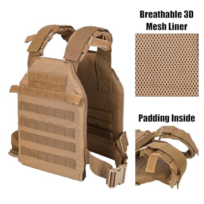 Adjustable Weighted Vest Fitness Sport Training Strength and Endurance Training,Quick Release with Molle for Running,Fitness Workouts - color: Tan