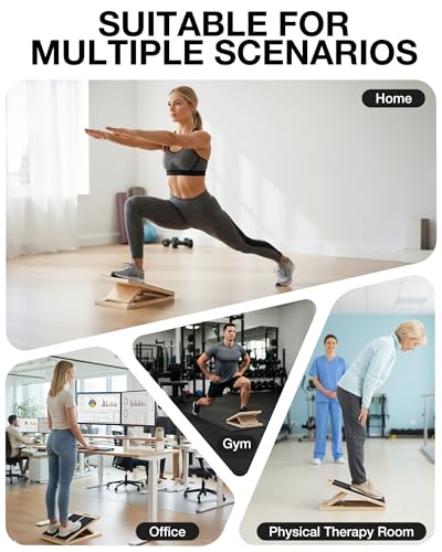 Slant Board for Calf-Stretching - Adjustable Wooden Incline Wedge for Squats and Balance, Portable Calf Stretcher for Ankle, Knee and Achilles Heel Support, Stretch & Rehab Kit - size: SLANT-STRETCH-KIT