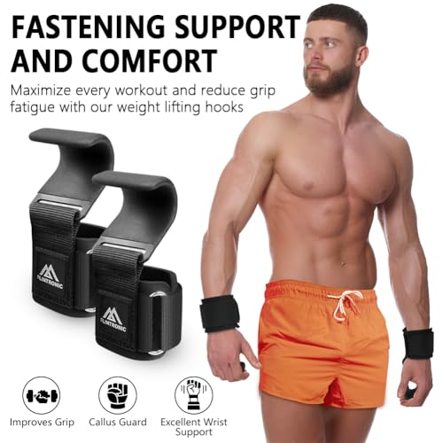 Flintronic Weight Lifting Hooks, Unisex Non-Slip Rubber Coated Grips, 8mm Neoprene Wrist Support, Gym Training, Powerlifting, Deadlift
