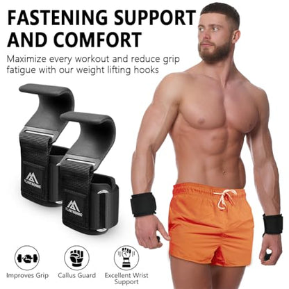 Flintronic Weight Lifting Hooks, Unisex Non-Slip Rubber Coated Grips, 8mm Neoprene Wrist Support, Gym Training, Powerlifting, Deadlift