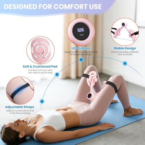 Thigh Exerciser Trainer, 360°Adjustable Pelvic Floor Muscle Exerciser with LED Display, Inner Thigh Exerciser for Women, Thigh Workout Equipment for Hip, Leg, Arm