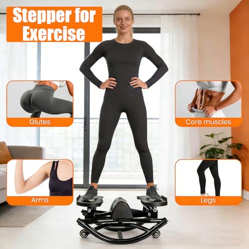Rocking Stepper for Exercise at Home Portable Lateral Rock Stepper from Side to Side with Resistant Bands and Non-Slip Mat - Black