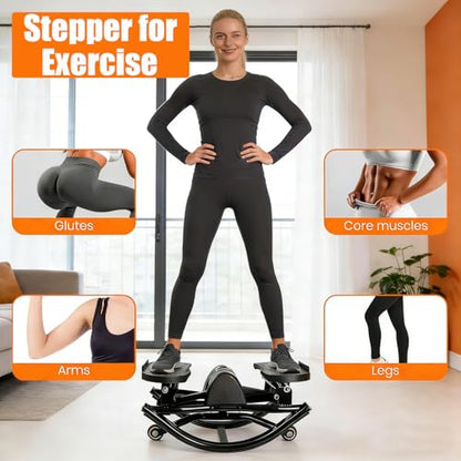 Rocking Stepper for Exercise at Home Portable Lateral Rock Stepper from Side to Side with Resistant Bands and Non-Slip Mat - Black