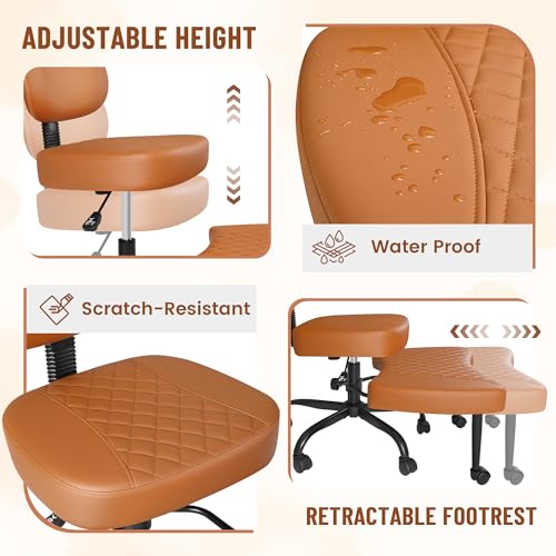 Homall Ergonomic Cross Legged Office Desk Chair with Wheels, 360° Swivel and Adjustable Height for Meditation and ADHD,Criss Cross Kneeling Chair with Lumbar Support (Leather, Brown) - color: Brown