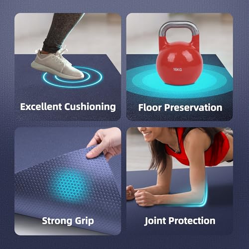 GymCope Large Exercise Mat for Home Workouts, 12x6/10x6/9x6/8x6/7x5/6x4 ft - color: 7'*5'Navy Blue