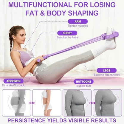 3-in-1 Pedal Resistance Band with Handle, 8-Tube Exercise Bands with Handles, Detachable Multifunctional Resistance Bands for Ab/Waist/Arm/Leg Stretching & Workout (Purple)