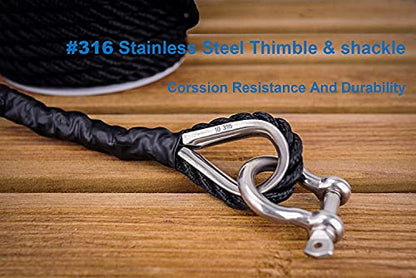 Made Nylon 3 Strand Anchor/Rigging Line Anchor Rope 3/8 Inch 100FT 150FT Black (3/8" x 100')