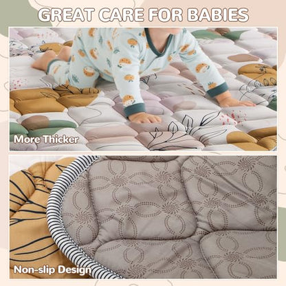Boho Baby Play Mat - 59x59 Foldable Machine Washable Thick Sponge Padded Floor Mat - Non Slip Tummy Time Playpen Rug for Indoor Outdoor Room Decor