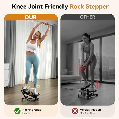 Rock Steppers for Exercise at Home, Portable Mini Stair Stepper with Resistance Bands, Gentle on Knees for Full Body Home Workout & Low-Impact Balance Board, Aerobic Workout Machine Fitness Equipment