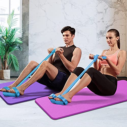 Multi-Function Tension Rope – 4 Tube Resistance Bands with Handles – Sit Up Exercise Equipment Home Gym Tummy Trainer for Men Women - color: blue