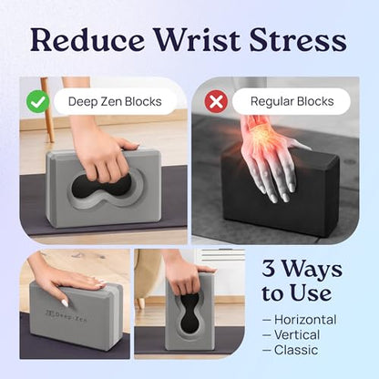 Deep-Zen® Yoga Blocks Wrist Support; Yoga Blocks 2 Pack with Knee Pads and Strap to Put Less Weight on Wrists; Durable, Versatile Yoga Brick Exercise Block Set, Blocks Yoga - color: Grey