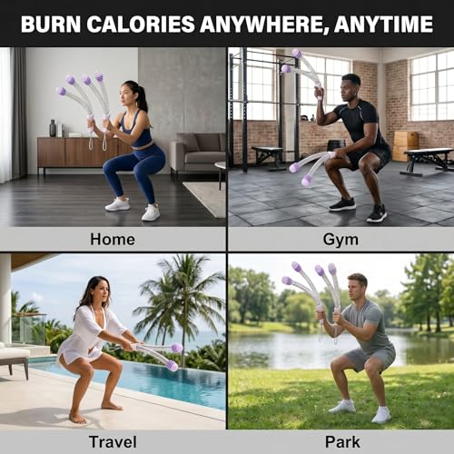 Cordless Ropeless Battle Ropes for Home Gym, Adjustable Weights Portable Battle Ropes with Storage Bag, Exercise Equipment for Strength Training, Aerobic Exercise, Men& Women,Purple