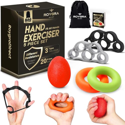 Grip Strength Trainer (5 Pack), Forearm Strengthener, Stress Balls for Adults, Hand Strengthening Devices, Wrist Finger Strengthener, Physical Therapy Exercise Equipment, Golf Baseball Climbing
