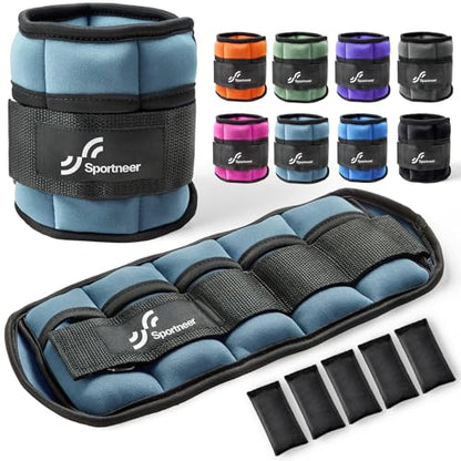 Sportneer Adjustable Ankle/Wrist Weights for Men Women Kids, Weighted Leg & Cuff Strength Training for Yoga Walking Running Aerobics Gym Fitness Physical Therapy (Dusty Blue, 2 lbs (x2))