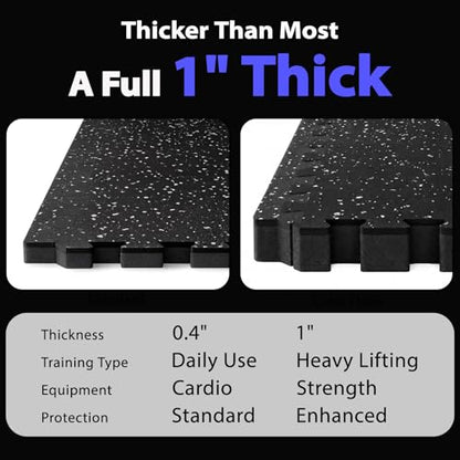 AIRHOP 1'' Ultra-Thick 24 Sq Ft Rubber Top Gym Flooring for Home Gym, 6 Tiles High Density EVA Foam Exercise Mats, Interlocking Puzzle Mats for Home Workout, Floor & Equipment Protection, Black/Blue