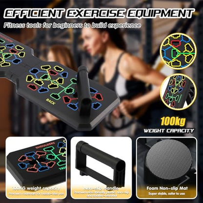 Push Up Board, Foldable Push Up Bar with Resistance Bands, Portable Home Gym Workout Equipment, Multi-Functional Pushup Stands for Full Body Strength Training & Chest Muscle Exercise