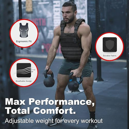 Weighted Vest – Adjustable 14–60 lb Capacity for Men and Women, Weight Vest for Training, Strength & Functional Fitness, Durable Workout Vest, Plates Sold Separately - color: Black