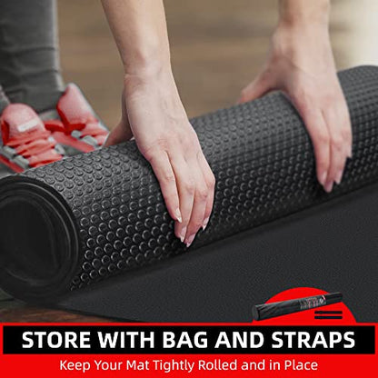 GymCope Large Exercise Mat for Home Workouts, 12x6/10x6/9x6/8x6/7x5/6x4 ft - color: 7'*5'Black