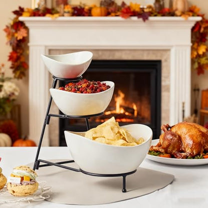 Gomakren 3 Tiered Serving Bowl Set, Chip and Dip Serving Set with Stand - color: Black Stand