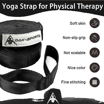 Stretching Strap Yoga Strap with Loops, Stretch Straps for Physical Therapy, Non-Elastic Exercise Strap for Pilates, Dance and Gymnastics with Workout Guide - color: Black