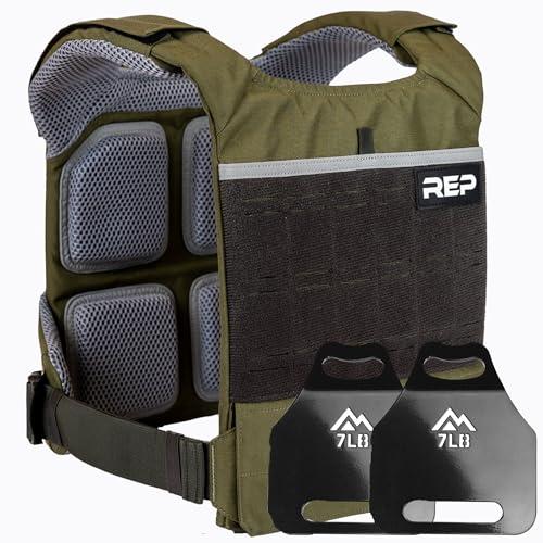 REP Fitness Strata Weight Vest, 2 Removable Plate Options for Unisex, Men & Women, Wearable, Weighted for Strength Training, Muscle Building, CrossFit, Running, Gym Exercise, Adjustable Sizing - color: Green, size: Vest with Plates (16.3 lb Total | (2) 7
