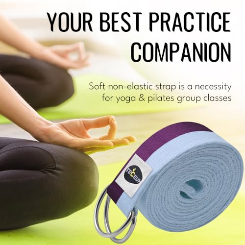 TECEUM 2 IN 1 Yoga & Mat Strap for Stretching – Cotton – 6/8/10 ft - color: Purple Blue, size: 6 ft