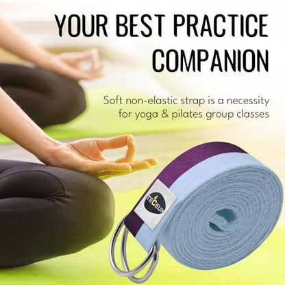 TECEUM 2 IN 1 Yoga & Mat Strap for Stretching – Cotton – 6/8/10 ft - color: Purple Blue, size: 6 ft