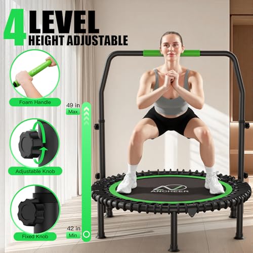 ANCHEER Trampoline, 40" Mini Rebounder Trampoline for Adults/Kids with 4 Level Adjustable Foam Handle,Bungees Fitness Trampoline Indoor/Outdoor, 400LBS Exercise Trampoline for Home, Garden, and Gym
