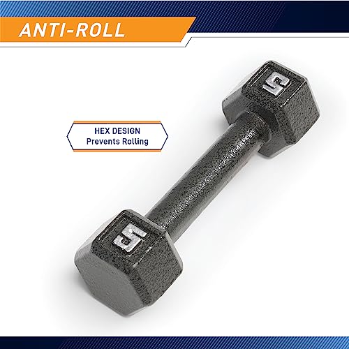 Marcy Cast Iron Hex Dumbbells Collection - Available size from 3-lb to 100-lb, SOLD INDIVIDUALLY - style: 5lbs