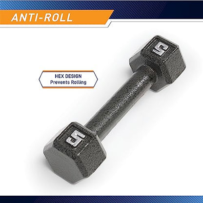 Marcy Cast Iron Hex Dumbbells Collection - Available size from 3-lb to 100-lb, SOLD INDIVIDUALLY - style: 5lbs