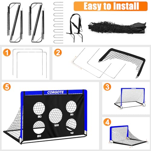Toddler Soccer Goals for Backyard Set of 2, 4x3ft Portable Pop Up Soccer Net, Kids Soccer Training Equipment with Ball, Cones, Ladder, Scoring Target, 3-14Years Old Birthday Gifts for Boy Girl