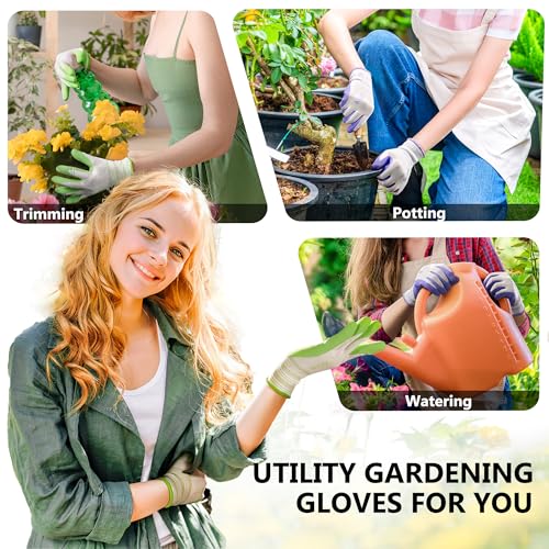 COOLJOB 6 Pairs Gardening Gloves for Women, Breathable Rubber Coated, L - color: Lavender Purple, Apple Green, size: Large (Pack of 6)