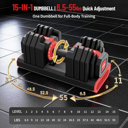 HXD-ERGO 15 in 1 Adjustable Dumbbell Weight, 1-Second Quick Change Weights, 55/110 LBS Free Weights with Anti-Slip Grip & Secure Lock, Space-Saving Home Gym Equipment for Men Women Full Body Workout - color: 55LBS, style: Single