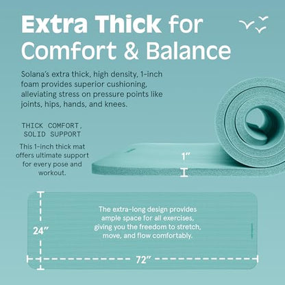 Retrospec Solana Yoga Mat 1" Thick w/Nylon Strap for Men & Women - Non Slip Exercise Mat for Home Yoga, Pilates, Stretching, Floor & Fitness Workouts