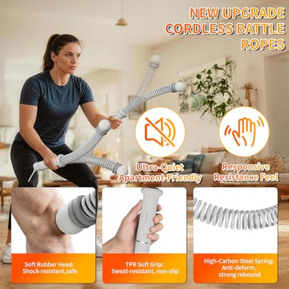 Ropeless Battle Ropes for Home Gym, Portable Cordless Weighted Battle Rope - size: Adjustable Gray