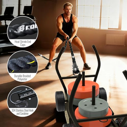 Weight Sled Pulling Rope 15FT/20FT/30FT/40FT/50FT, Trainer Physical Training Strength Rope for Workout Sled,Tire Pulling Workout,Football Exercise Equipment for Men and Women - size: 15FT