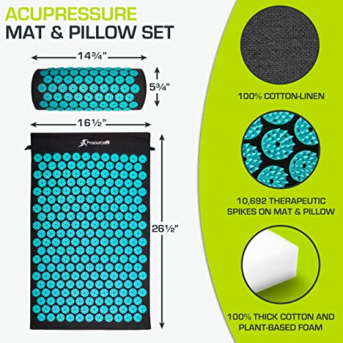 ProsourceFit Acupressure Mat and Pillow Set for Back/Neck Pain Relief and Muscle Relaxation - color: Black/Aqua, size: Large
