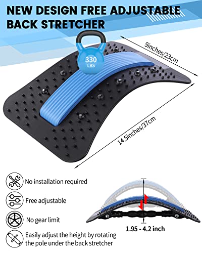 HOEUSH Back Stretcher Lumbar Back Cracker Massager, Multi-Level Support, Heat & Speed Control, Black, Sciatica, Battery Powered, Home Use