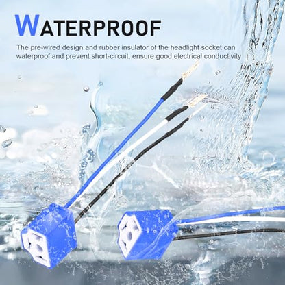 2 PCS H4 16AWG Wiring Harness Carlight Socket, Copper Core Ribbon Cable Connector with Terminal, Wider Ceramic Housing Triple Plug Base, Universal Lead-in Socket Female Plug Connector (Blue)