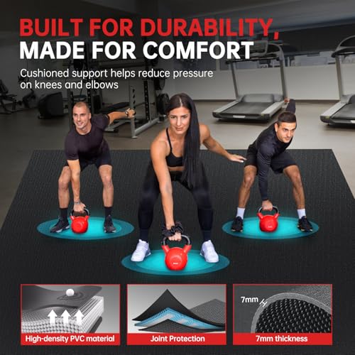 GymCope Large Exercise Mat for Home Workouts, 12x6/10x6/9x6/8x6/7x5/6x4 ft - color: 8'*6'Black