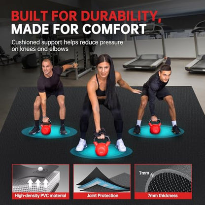 GymCope Large Exercise Mat for Home Workouts, 12x6/10x6/9x6/8x6/7x5/6x4 ft - color: 8'*6'Black