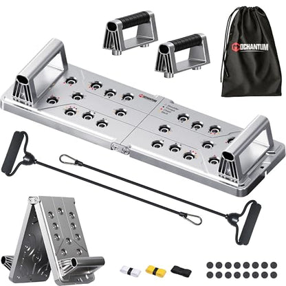Aluminum Push Up Board with Resistance Bands, 1100 lb - color: silver